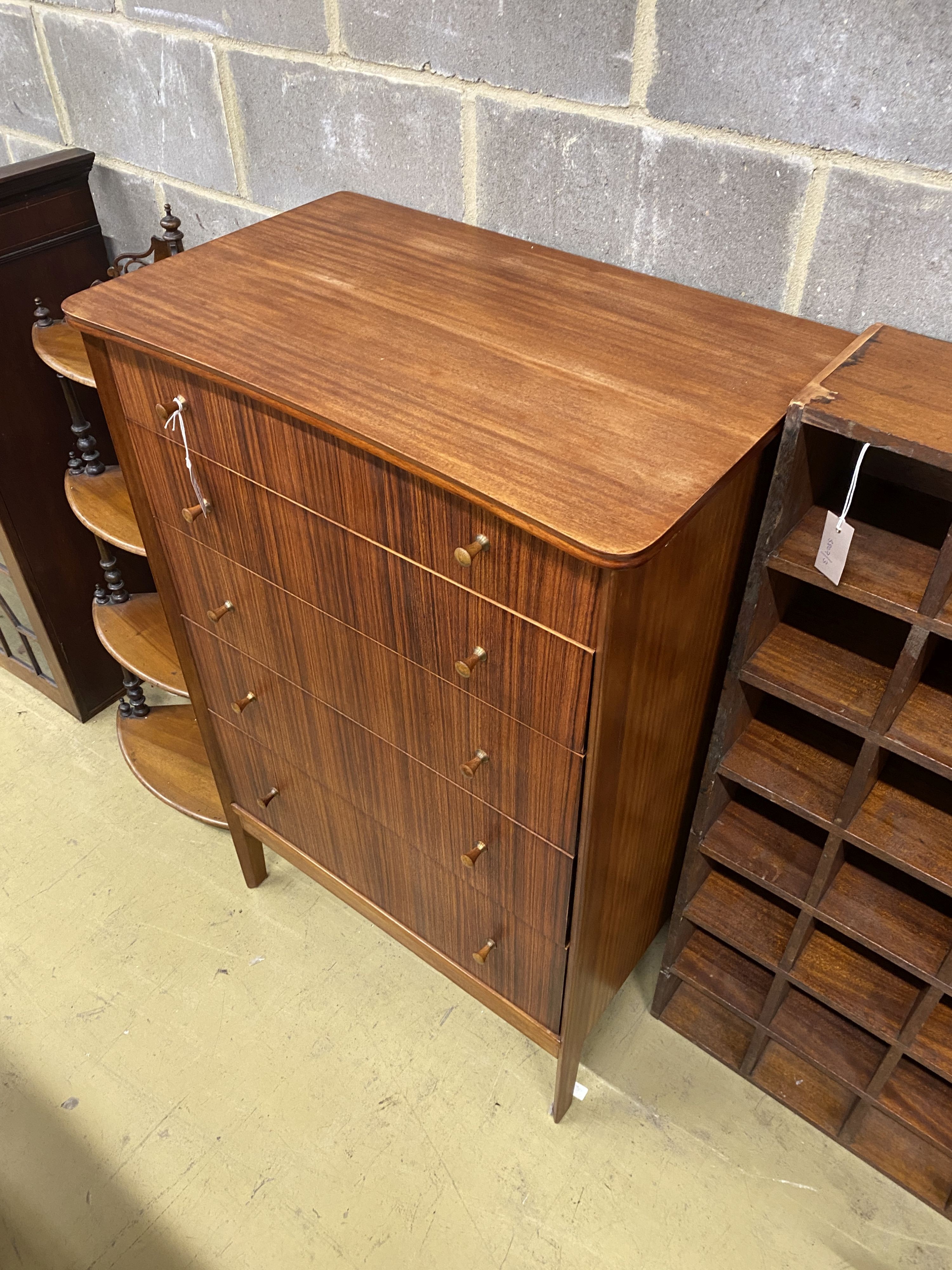 A mid century design Vanson chest of five drawers, width 78cm, depth 49cm, height 120cm
